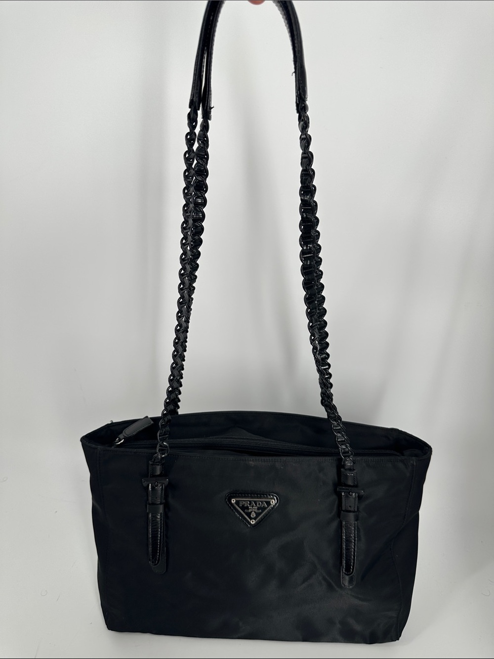 Prada Tessuto Nylon Tote Bag with chain link handles